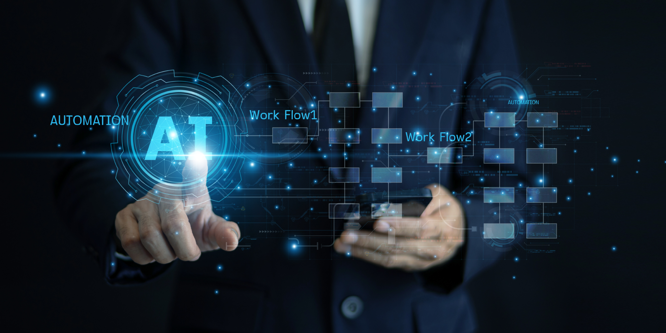 A professional using AI-powered automation in workflow processes, showcasing the power of intelligent software solutions.